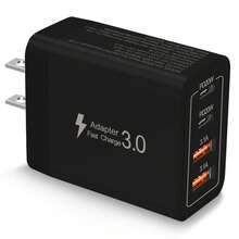 1个多端口QC3.0+2个USB-A（3.1A）3.0墙式充电器，适用于手机、平板电脑、智能手表、耳机等设备，兼具高效性和实用性，适合家庭、办公室或旅行使用，满足多人充电、多设备充电、家庭充电需求以及办公桌充电需求。家用办公手机充电器，高输出功率。 - 美規A型插(110-127V) - 查看 9