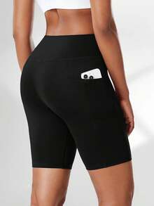 1PCS Women's Sports Shorts With Pockets, Black Cycling Quick- Outdoor Fitness Leggings High-Waisted Tummy Control Butt Lifting Yoga Capris Knee-Length Running Training Indoor Workout - 1PCS - 查看 6