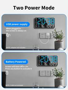 Reloj de pared digital con pantalla LED grande con calendario, día de la semana, temperatura, función de despertar por voz, brillo ajustable, reloj rectangular con hora de 12/24, alimentación USB con función de una sola campana - Reloj de plástico con tema de fantasía con acabado blanco - Azul - Ver 9