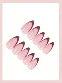 24Pcs Short Almond Press On Nails Red French Tip Nails Minimalist Style Full Cover For Women Girls Daily Wear Summer Nails Art Nail Supplies Nails(Random Delivery) - 隨機的 - 查看 3