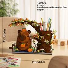 1pc Water Vole Building Block Pen Holder/Panda Pen Holder DIY Creative Educational Building Block Model Decor Multifunctional Office Supplies Cosmetic Storage Box Perfect Birthday Gift, No Lighting - Multicolor - View 6