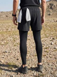 二合一男士户外长裤，抽绳腰带，可转换成短裤，适合运动、健身、跑步 - 黑色 - 查看 2