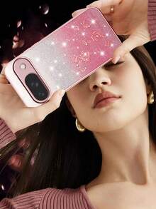 奢华闪亮水钻渐变亮片花朵软壳手机壳，兼容谷歌Pixel 10/9 Pro XL/8/7/6 Pro/9A/8A/7A/6A 5G，时尚保护套 - 粉色 - 查看 4