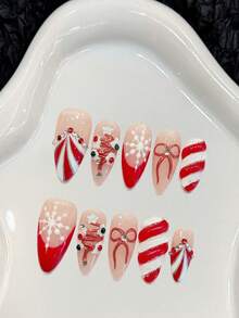 10PCS Christmas Fake Nails With Snowflake Bowknot Design For Decorative False Nails Nail Supplies - Multicolor - View 1