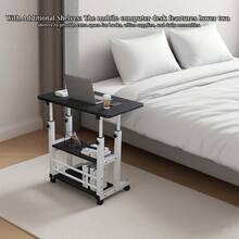 Multi-Purpose Rolling Desk With 2-Tier Storage Shelves, Freestanding Metal Frame Mobile Workstation For Small Spaces, Ideal For Home Office Setup - Black - View 6