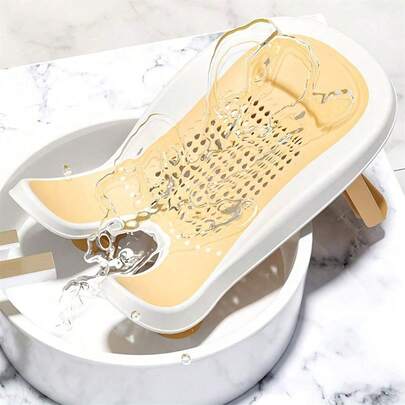 1pc Portable Baby Bath Chair - Adjustable Bathing Stool, Sit Or Recline, Beige Breathable Mesh Design, Soft Cushion Support, Easy Clean Plastic Material, Suitable For Bathing And Diaper Changing, Baby Bath Seat, Diaper Changing Station, Fun Design, Breathable Design
