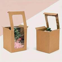16pcs Kraft Paper Gift Boxes With Clear Display Window, For Gifts, Candies, Figurines, Weddings, Graduations