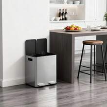 A 40-Liter Stainless Steel Waste Bin Featuring Two Sections - Anti-fingerprint Black - View 5