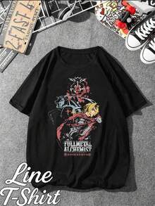 Fullmetal Alchemist Anime Manga Fantasy Japanese Animation T-Shirt, Unisex, Men's/Women's, 100% Premium Cotton, Streetwear, New Release, Immediate Shipping, Various Colors! - 黑色 - 查看 2