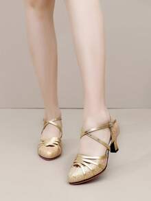 5cm Metallic Gold Ballroom Dance Shoes For Women, Latin Dance Shoes, Sandals, Rubber Sole, Suitable For Indoor And Outdoor, Tango, Waltz, Salsa, Modern Dance, Comfortable And Lightweight, Performance And Dance Hall - Gold - View 4