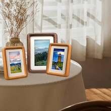 1pc Premium Mortise And Tenon Structure Wooden Photo Frame, Desktop Frame, Creative Wooden Frame, Birthday Or Graduation Gift - Teak - View 6