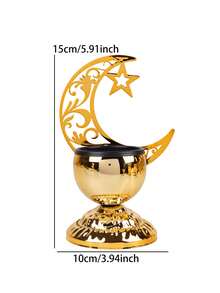 1Pc/Set Star And Moon Carved Candle Holder. The Candle Holder Is Made Of Metal And Is Decorated With A Combination Of Crescent Moons, Five-Pointed Stars, And Intertwined Floral Carvings. Its Style Blends A Star And Moon Theme With Vintage Carved Patterns. - Multicolor - View 12
