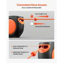 Bobina de manguera de aire retráctil, manguera de aire híbrida de 3/8 pulgadas x 80 pies Max 300PSI, bobina de mangueras de compresor de aire cerrada con rebobinado automático con plomo de 6,6 pies, montaje giratorio de techo / pared de 180 ° para talleres - 3/8 pulgadas x 80 pies - Ver 3