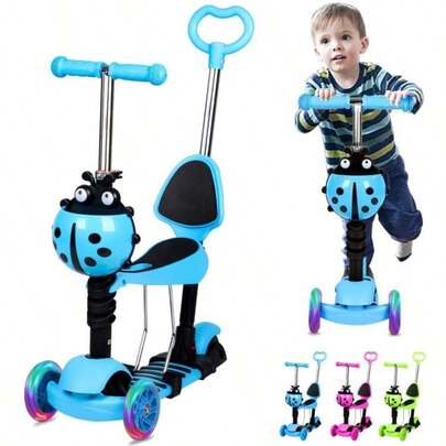 3 Wheel Kids Toddler Scooter For Age 3-8, Kick Scooter With LED Flashing Light Up Wheels, Removable Seat & Adjustable Handlebar, Lightweight Scooters For Toddlers Children Boys And Girls