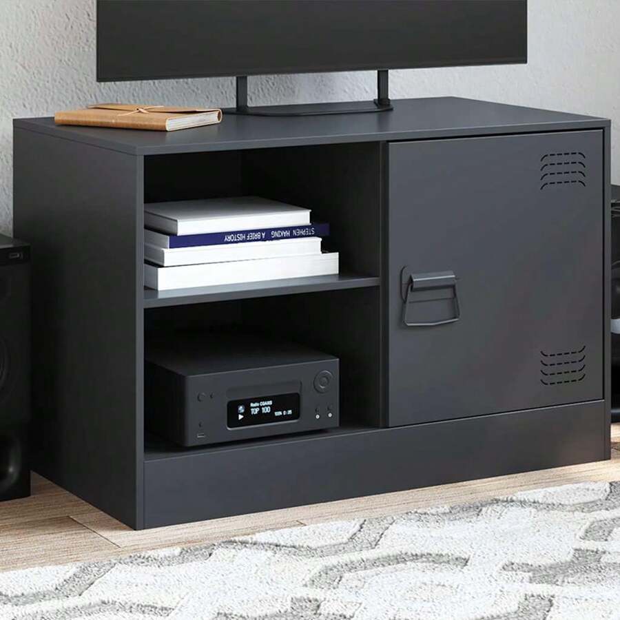 vidaXL Mueble TV negro 67x39x44 cm acier - Negro - Ver 1