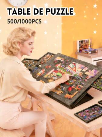 1 Set de Tablero de Rompecabezas Plegable/Vertical con Alfombra de Fieltro y 4 Cajones, Adecuado para Rompecabezas de Menos de 500 Piezas, Alfombra de Rompecabezas Grande Plegable y Portátil
