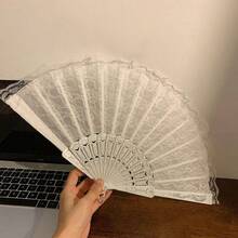 1 chiếc quạt xếp hai lớp ren hoa màu trắng dành cho nữ, kiểu dáng thời trang & khiêu vũ. - trắng - Xem 2