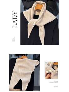 1pc 100% Wool Triangle Scarf, Women's Headscarf, Knitted Scarf, Multi-Functional Warm Knitted Scarf, Winter Scarf, Autumn Accessory. Suitable For Dates, Casual And Formal Occasions, A Versatile And Fashionable Accessory. - Beige - View 3
