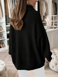 大码女式时尚简约粉色高领长袖套头毛衣，宽松休闲针织上衣，适合情人节和日常穿着