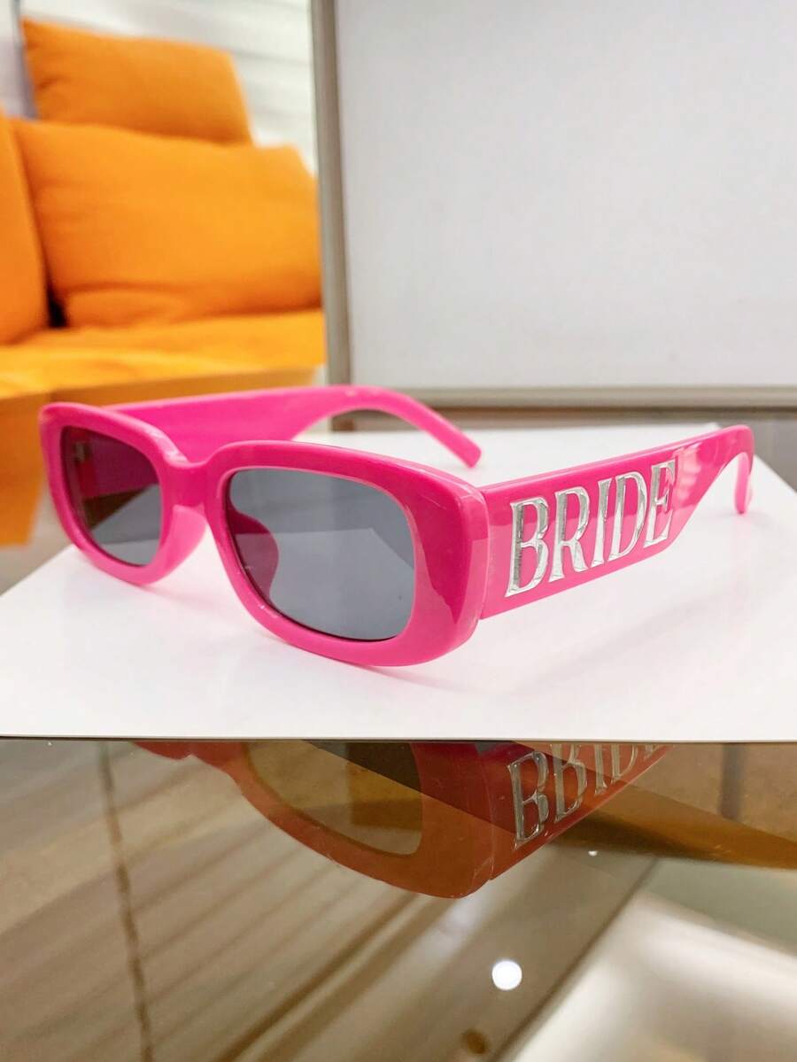 1pc Women Square Small Frame Jelly White Personalized Colorblock Bride Wedding Fashionable Fashion Glasses, Vacation Party - 玫紅色 - 查看 1