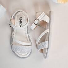 新款夏季时尚凉鞋，镶钻公主凉鞋，魔术贴露趾凉鞋，柔软舒适的婴儿鞋 - 白色 - 查看 5