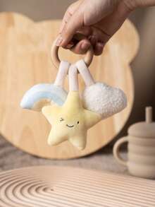 1 pieza Sonajero de madera con anillo para bebé, juguete de peluche suave para dentición, diseño lindo de bellota, estrella y flor, juguete sensorial para recién nacidos, bebés y niños pequeños, accesorio esencial y regalo de viaje - Multicolor - Ver 5