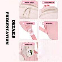 Capybara 超大容量熊猫印花背包 - 可爱的拼接设计，带圆形零钱包，耐用尼龙材质，轻便背包，适合日常使用。可爱拼接设计，尼龙材质，轻便学生背包，适合高中和大学学生，返校用品必备，办公用品，情人节礼物，书包