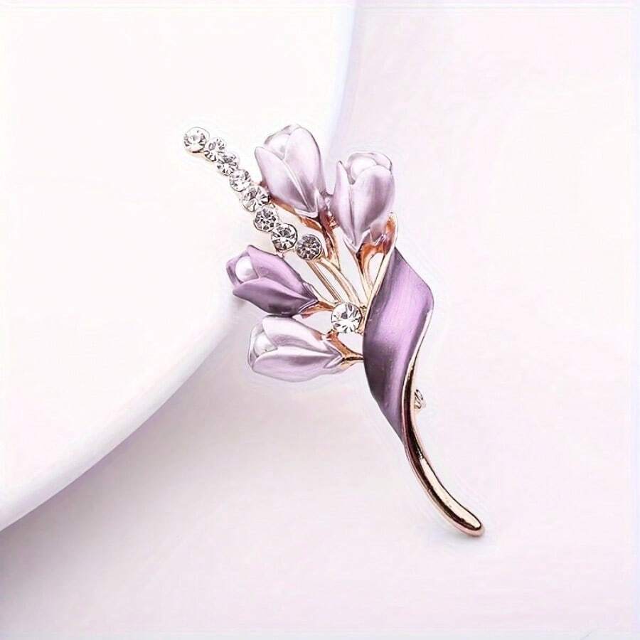 Elegant Purple Flower Brooch For Dresses, Shirts, Suits, Evening Gowns, Sweaters, Scarves, Shawls, Coats, And Hats; A Simple And Stylish Accessory. - 紫色 - 查看 1