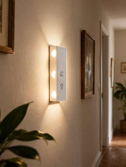 1pc 6-Bead Cat Eye LED Wall Light, Square Cat Eye Stair Light, Rechargeable Wall Lamp, LED Night Light, Wireless LED Wall Light, USB Rechargeable Motion Sensor Light, 3 Color Temp/RGB Gradient Decorative Lighting, Dimmable Night Light, Suitable For Various Atmosphere Decoration (Built-In 400mAh Lithium Battery)