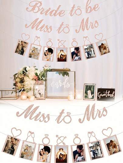 3pcs Rose Gold Glitter "Bride To Wife" Wedding Celebration Decor, Valentine's Day, Engagement Anniversary Banner, Including Banner And Bride Gift Backdrop - Wedding Party Gift, Valentine's Day, Anniversary Frame Banner