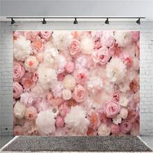 Fondo floral - Adecuado para fotografía de fiestas - Rosas rosas - Novia - Cumpleaños - Día de San Valentín - Novia - Fiesta - Impresión falsa - Flores frescas - Decoración de pared - Telón de fondo para fotografía - Adecuado para sesiones de fotos - Multicolor - Ver 3