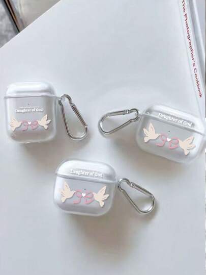 Religious 1pc Pigeon Bow Tie Painted Transparent Bluetooth Earphone Case With Decorative Charms, Compatible With AirPods 1/2/3, Pro 1/2/3, New 3 Soft Case