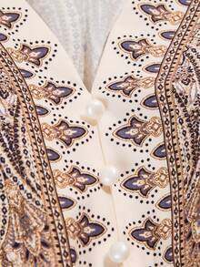 abyoxi 女士杏色长袖V领单排扣A字摆长连衣裙，复古优雅，适合节日、正式晚宴，春夏长款连衣裙 - 杏色 - 查看 9