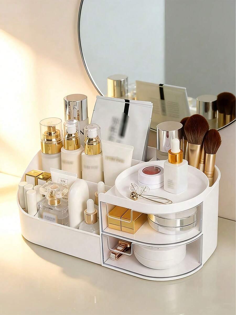 1 pieza Caja de almacenamiento de maquillaje grande, organizador de tocador de escritorio para productos de cuidado de la piel, compartimento para lápices labiales, caja organizadora de maquillaje con estilo de cajón - Multicolor - Ver 1