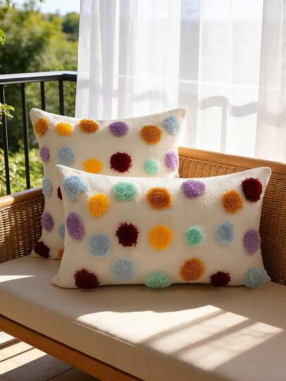 1pc/2pcs Colorful Polka Dot Plush Pillow Cover, Modern Minimalist Luxury Style Decorative Cushion Cover, Without Pillow Insert, Soft Chenille Fabric, 17.7*17.7 Inches (45*45cm)/11.81*19.68 Inches (30*50cm), Suitable For Living Room Sofa Decor, Bedroom, Sofa, Bed, Great Gift For Valentine's Day
