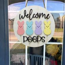 2D Flat Wooden Print 1 Piece Charming Easter Welcome Bunny Sign - Light Color, Wooden Front Door Decoration With Cute Bunny And Eggs, Indoor/Outdoor Spring Celebrations, Welcome Indoor Easter Party Decoration, Festive Welcome Sign | Playful Design | Durable Outdoor Decoration, Rabbit Accessories - A - View 3