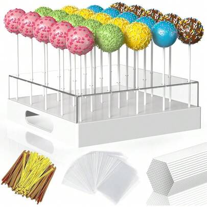 Cake Pop Stand,25 Holes Clear Cake Pops Display Holder,Cake Pop Sticks Kit, Candy Pop Holder,Cake Pop Mold For Party,Wedding,Birthday(White,1-Pack)