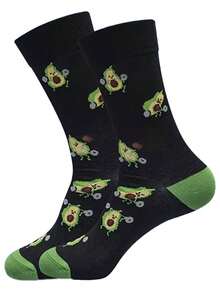 1 双女士可爱牛油果主题（卡通牛油果图案）卡通印花撞色吸汗防臭柔软舒适新颖有趣的船袜，送给女性/母亲/女儿/祖母/妻子/女友/美食爱好者的趣味礼物，适合生日/早午餐约会/圣诞节/日常穿着，秋冬季舒适休闲袜，可搭配其他服装。 - 彩色 - 查看 3