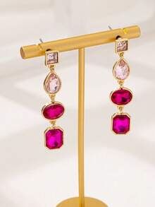 一对镶钻优雅耳环，适合女士日常及节日佩戴 - 彩色 - 查看 2