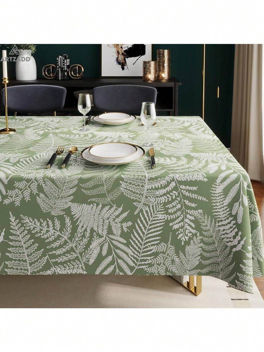 Green Leaves Rectangle Square Tablecloth, Waterproof Oil-Proof Scratch-Resistant Table Cloth, Wipe-Clean Polyester Table Cover For Dining Camping Indoor Outdoor, Multi-Size - 綠葉 - 查看 1