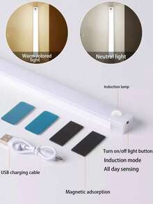 1 pieza Luz con sensor de movimiento, luz nocturna inalámbrica recargable por USB, alta luminosidad, apta para uso en interiores, lámpara LED con sensor de movimiento inteligente para gabinete, armario, dormitorio, cocina, escaleras, escritorio - Blanco - Ver 12
