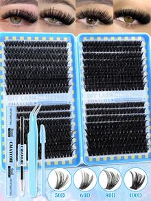 CMAYOME 640/592/576 Pieces D Fluffy Eyelash Set, Thickening Eyelash Extension Set, 3D Independent Eyelash Set, Artificial Sable Eyelash Set. Eyelash Curling Diameter: 10MM/11MM/12MM/13MM/14MM/15MM/16MM. Eyelash Extension Drama Eyelash Extension Set, Includes Lower Eyelashes. - Baby Blue - View 2