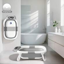 EZIFY Foldable Baby Bathtub With Non-Slip Mat & Thermometer Bear Design Portable Travel Tub For 0-36 - Xám - Xem 5