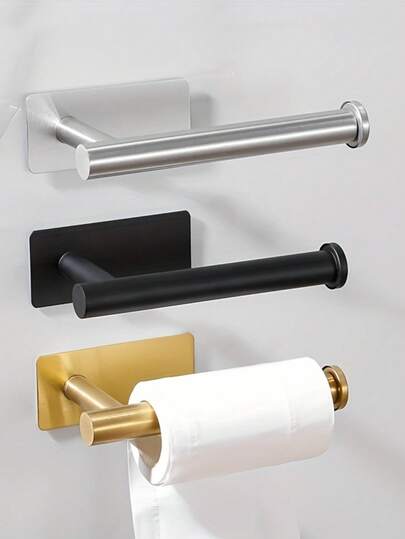 Soporte para papel higiénico montado en la pared sin taladro - Organizador de rollo de papel de acero inoxidable cepillado, ahorra espacio, adecuado para baños, fácil de instalar, portarrollos de papel higiénico moderno.