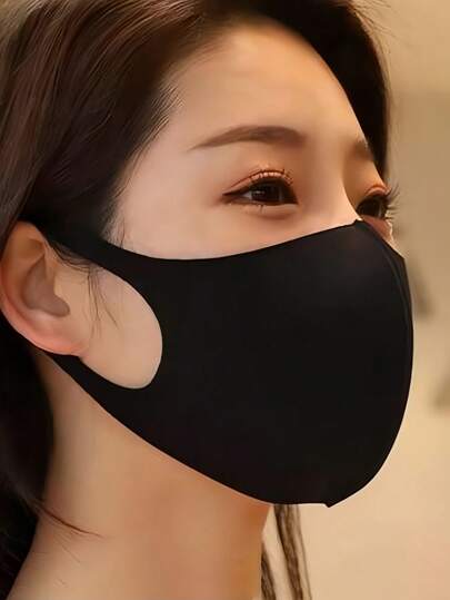 2pcs Knitted Dust-Proof, Waterproof, Breathable Masks, Ice Silk Masks, Black Masks, Waterproof, Dust-Proof