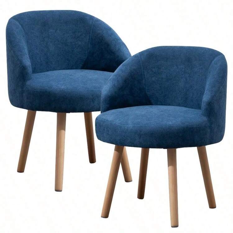 Set Of 2 Small Accent Tub Chairs Occasional Lounge Sofa For Living Room Bedroom, Upholstered Fabric With Solid Wood Legs - Set Of 2 Blue - View 1
