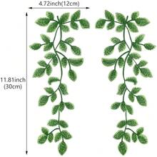 4 Pairs Green Lace Forest Leaves Vine Applique Patches Leaf Sewing Embroidery Applique Bohemian Shoulder Collar Embellishment Decorative Patches For Clothing Bags DIY Accessory Craft - Green - 查看 3