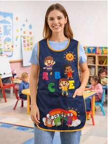 GABÁN ESCOLAR SUBLIMADO CON DISEÑO EDUCATIVO - azul real - Ver 2