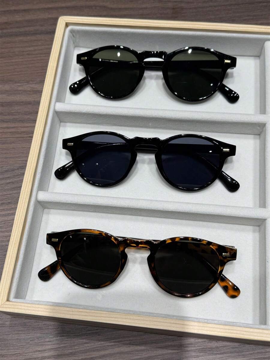 3副经典圆形镜框时尚眼镜，男女皆宜，适合日常佩戴，休闲复古风格，非常适合度假、外出、搭配服装、夏季海滩度假、户外活动和旅行礼物。 - 彩色 - 查看 1