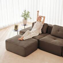 Living Room Sofa Made Of Corduroy, Boneless L-Shaped Sofa With Deep Seat, 3-Seater Modular Sofa With Ottoman, Corner Sofa For Living Rooms And Apartments, Assembly Not Included - 棕色 - 查看 5